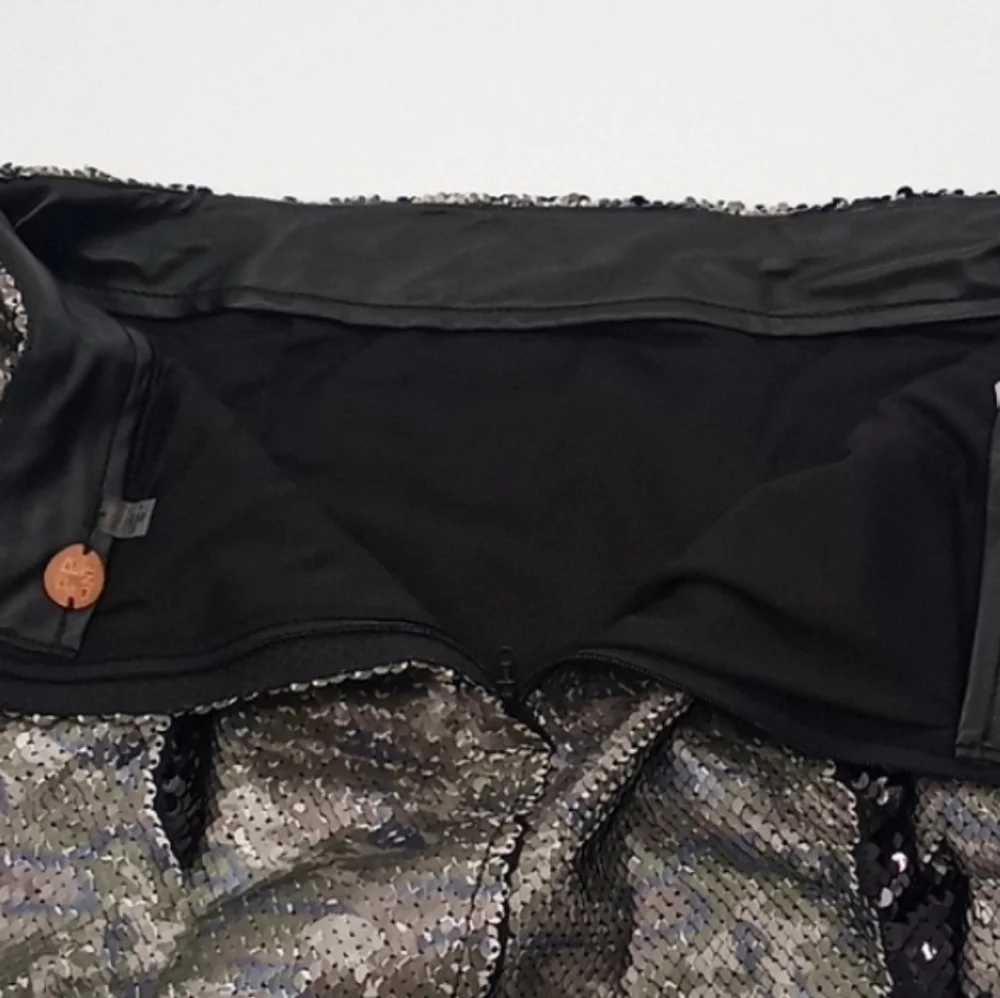 Free People Skinny Reversible Sequin Mini Skirt Camouflage Black